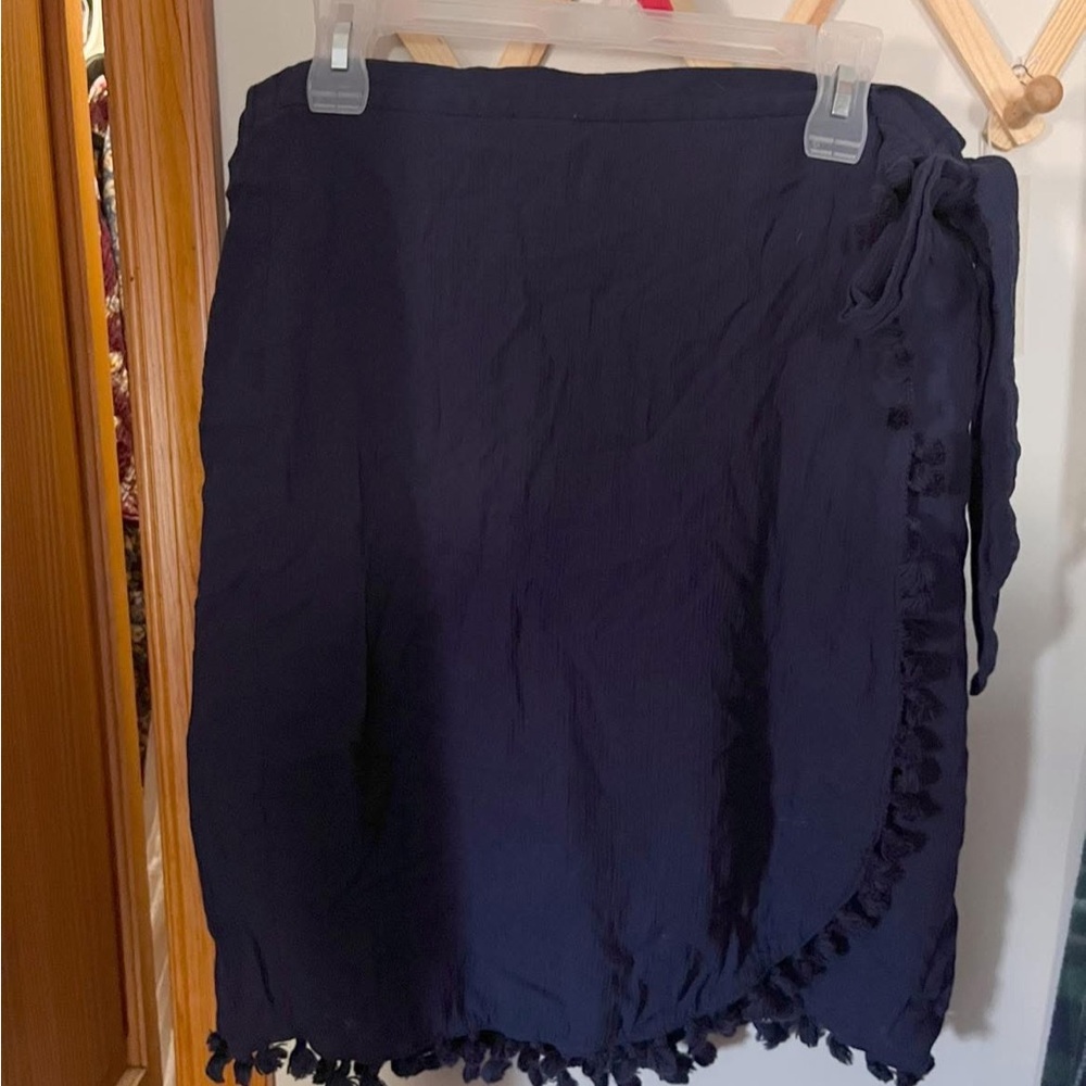 J.Crew Navy Faux Wrap Skirt with Tassel Trim